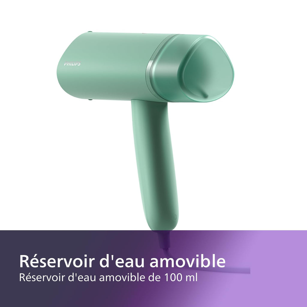 Lisse & go 3000 Series Garment Steamer - 1000W, 20 g/min Steam, Removable Water Tank 100 ml, Plastic Plate, Blue (STH3000/20)