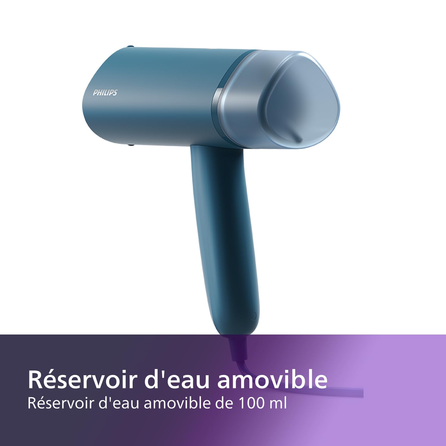 Lisse & go 3000 Series Garment Steamer - 1000W, 20 g/min Steam, Removable Water Tank 100 ml, Plastic Plate, Blue (STH3000/20)