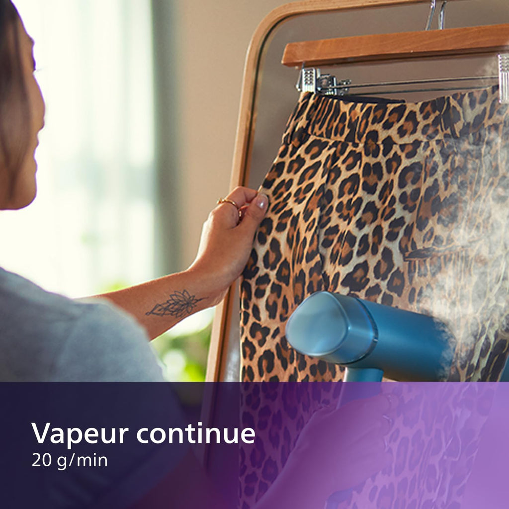 Lisse & go 3000 Series Garment Steamer - 1000W, 20 g/min Steam, Removable Water Tank 100 ml, Plastic Plate, Blue (STH3000/20)