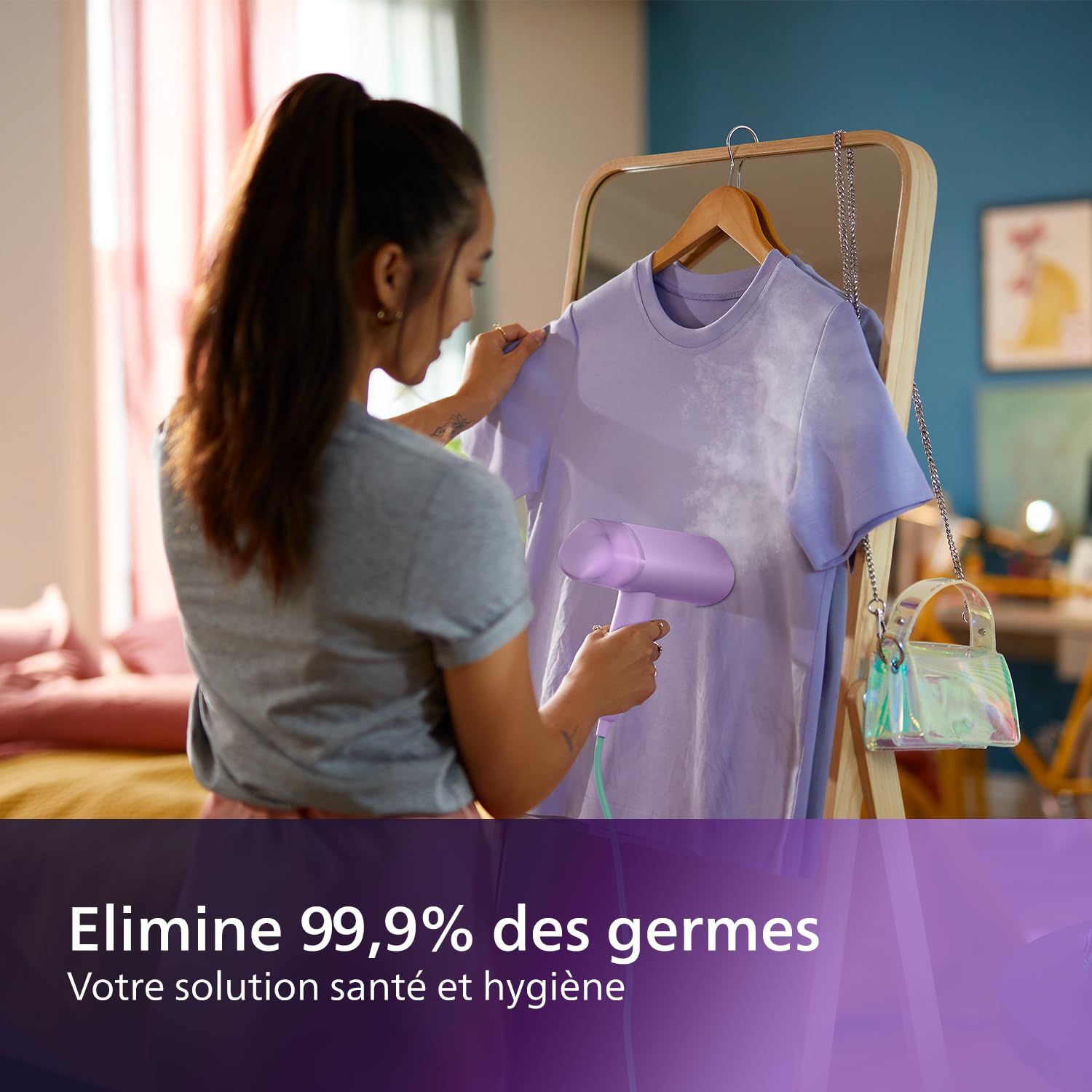 Lisse & go 3000 Series Garment Steamer - 1000W, 20 g/min Steam, Removable Water Tank 100 ml, Plastic Plate, Blue (STH3000/20)