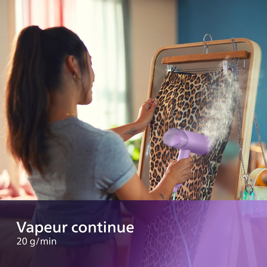 Lisse & go 3000 Series Garment Steamer - 1000W, 20 g/min Steam, Removable Water Tank 100 ml, Plastic Plate, Blue (STH3000/20)