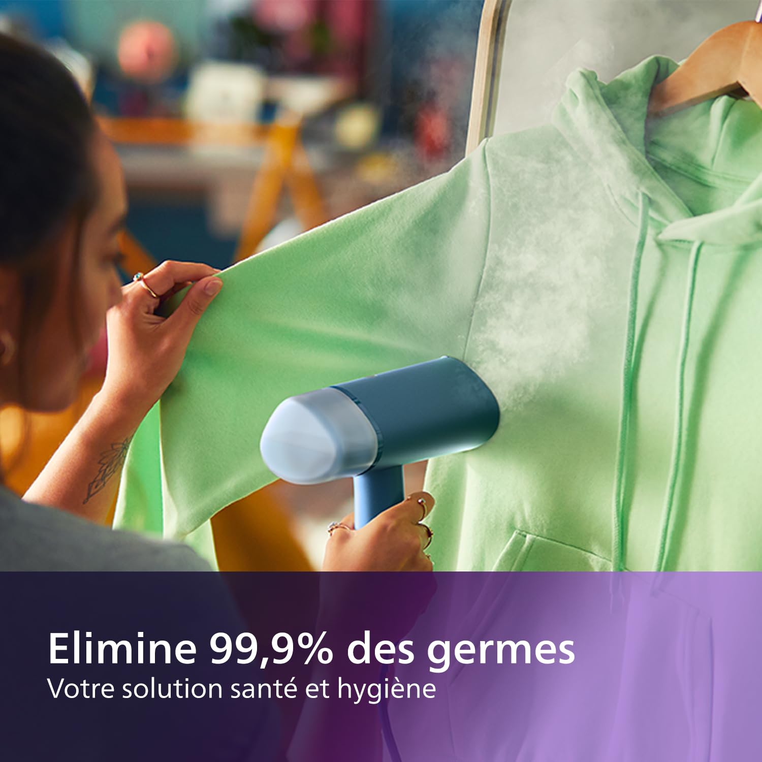 Lisse & go 3000 Series Garment Steamer - 1000W, 20 g/min Steam, Removable Water Tank 100 ml, Plastic Plate, Blue (STH3000/20)