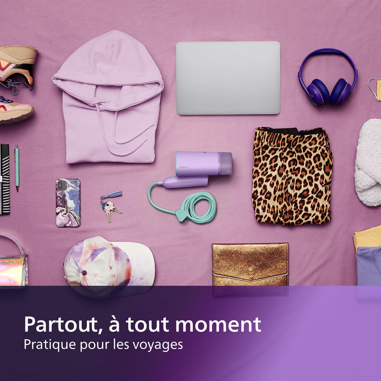 Lisse & go 3000 Series Garment Steamer - 1000W, 20 g/min Steam, Removable Water Tank 100 ml, Plastic Plate, Blue (STH3000/20)