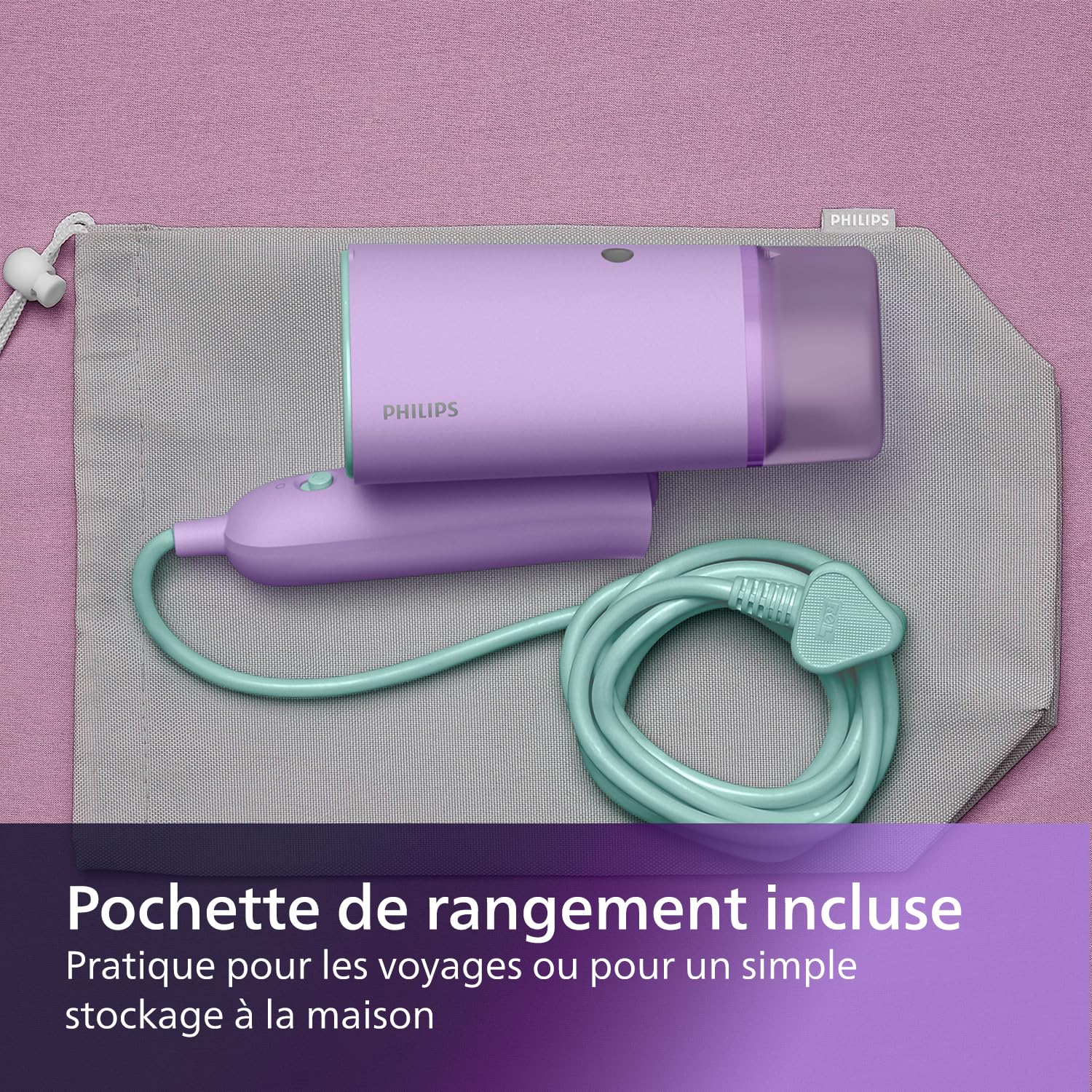 Lisse & go 3000 Series Garment Steamer - 1000W, 20 g/min Steam, Removable Water Tank 100 ml, Plastic Plate, Blue (STH3000/20)